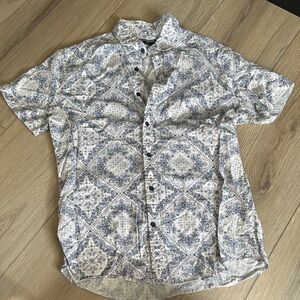 Express White and Blue Geometric Shirt